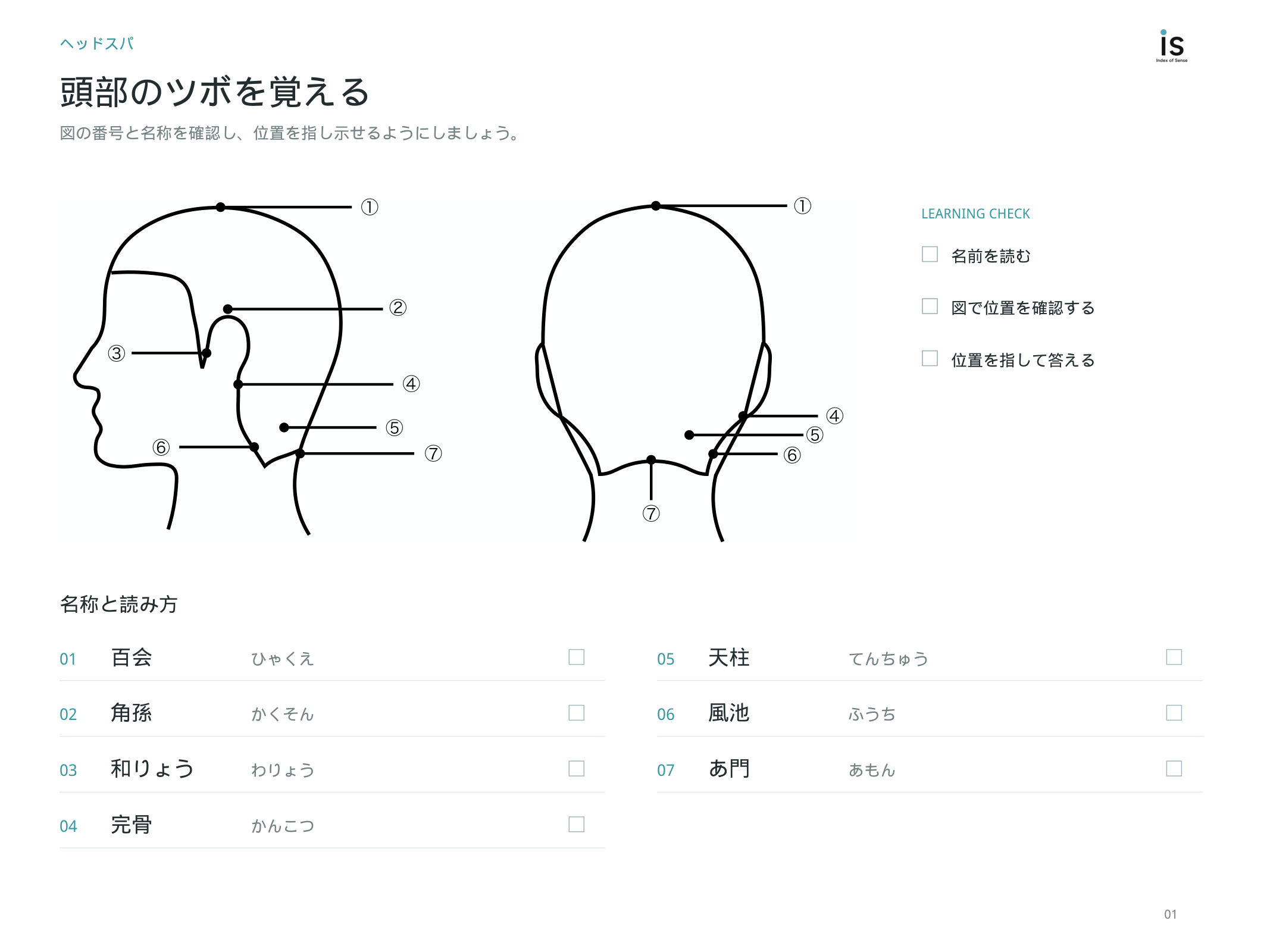 イズアカデミーのカリキュラム ヘッドスパ:頭部のツボを覚える